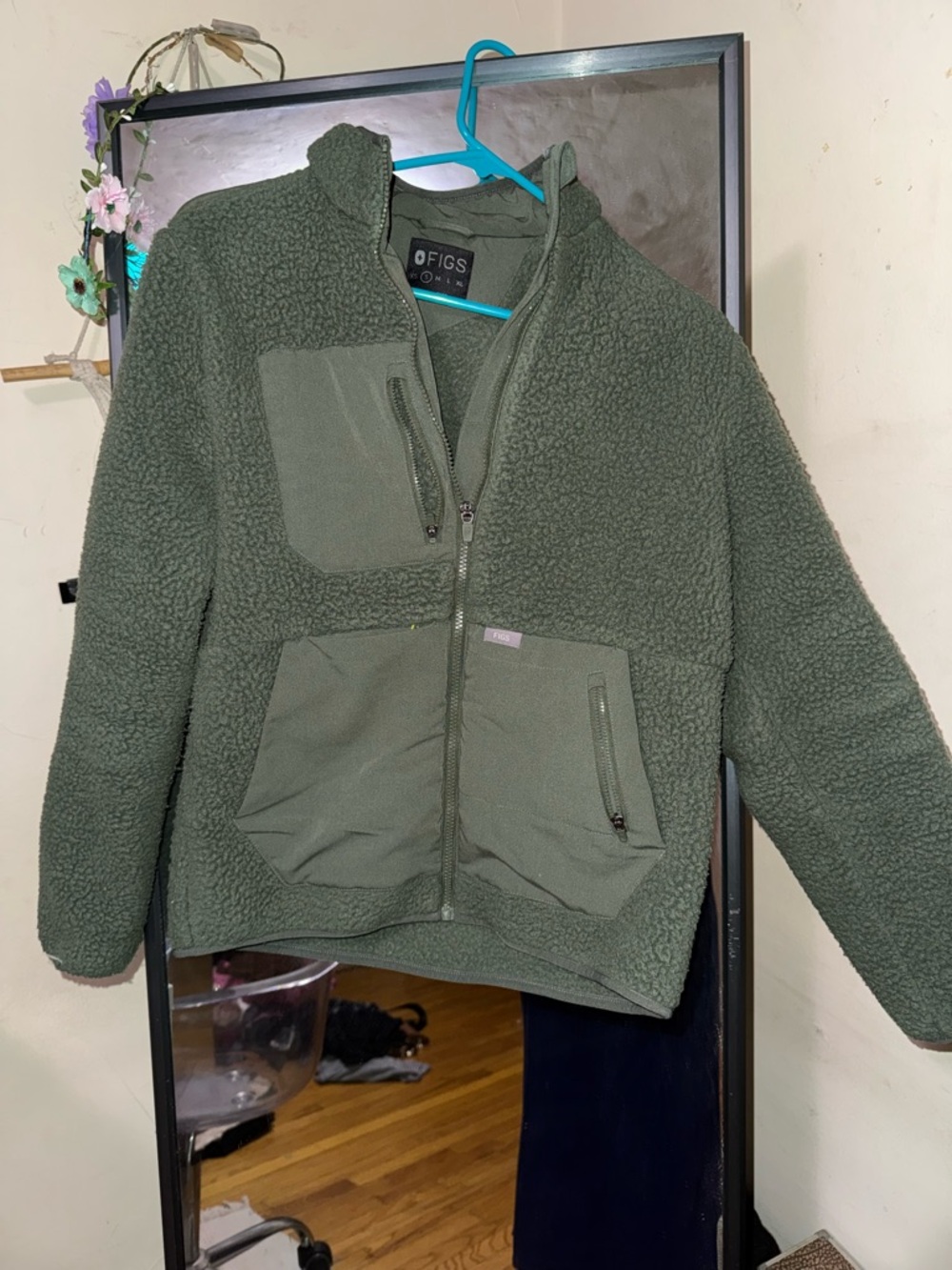 FIGS Olive Sherpa Zip Pullover